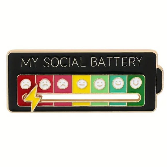 Pin Enamel My Social Battery Sliding Brooch Funny Bag Charm Backpack Mood NEW - Picture 3 of 5